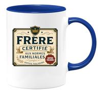 quotedazur - MugFrère certifié conforme aux normes familiales depuis toujours - Tasse Cadeau Frère Homme - Bleu/Céramique