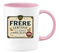 quotedazur - MugFrère certifié conforme aux normes familiales depuis toujours - Tasse Cadeau Frère Homme - Rose/Céramique
