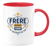 quotedazur - MugFrère depuis [année] et toujours au top - Tasse Cadeau Frère Homme - Rouge/Céramique