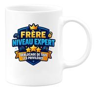 quotedazur - MugFrère niveau expert : déblocage de tous les privilèges - Tasse Cadeau Frère Homme - Blanc/Céramique