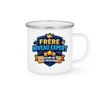quotedazur - MugFrère niveau expert : déblocage de tous les privilèges - Tasse Cadeau Frère Homme - Blanc/Emaillé