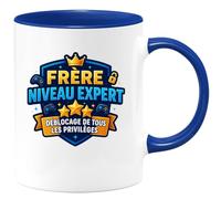 quotedazur - MugFrère niveau expert : déblocage de tous les privilèges - Tasse Cadeau Frère Homme - Bleu/Céramique