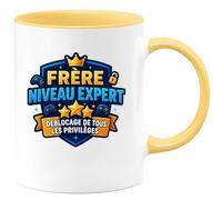 quotedazur - MugFrère niveau expert : déblocage de tous les privilèges - Tasse Cadeau Frère Homme - Jaune/Céramique