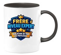 quotedazur - MugFrère niveau expert : déblocage de tous les privilèges - Tasse Cadeau Frère Homme - Noir/Céramique