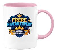 quotedazur - MugFrère niveau expert : déblocage de tous les privilèges - Tasse Cadeau Frère Homme - Rose/Céramique