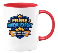 quotedazur - MugFrère niveau expert : déblocage de tous les privilèges - Tasse Cadeau Frère Homme - Rouge/Céramique