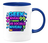 quotedazur - Muggeek niveau 99, vie sociale niveau 3 - Tasse Cadeau Humour Homme - Bleu/Céramique