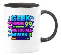 quotedazur - Muggeek niveau 99, vie sociale niveau 3 - Tasse Cadeau Humour Homme - Noir/Céramique
