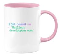 quotedazur - MugGit commit -m 'Meilleur développeur ever' - Tasse Cadeau Développeur informatique Homme - Rose/Céramique