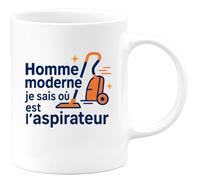 quotedazur - MugHomme moderne : je sais où est l'aspirateur - Tasse Cadeau Humour Homme - Blanc/Céramique