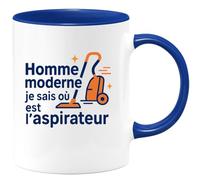 quotedazur - MugHomme moderne : je sais où est l'aspirateur - Tasse Cadeau Humour Homme - Bleu/Céramique