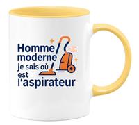 quotedazur - MugHomme moderne : je sais où est l'aspirateur - Tasse Cadeau Humour Homme - Jaune/Céramique