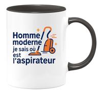 quotedazur - MugHomme moderne : je sais où est l'aspirateur - Tasse Cadeau Humour Homme - Noir/Céramique