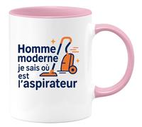 quotedazur - MugHomme moderne : je sais où est l'aspirateur - Tasse Cadeau Humour Homme - Rose/Céramique