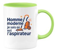 quotedazur - MugHomme moderne : je sais où est l'aspirateur - Tasse Cadeau Humour Homme - Vert/Céramique