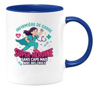 quotedazur - MugInfirmière de garde : super-héroïne sans cape mais avec des Crocs - Tasse Cadeau Infirmière Femme - Bleu/Céramique