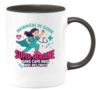 quotedazur - MugInfirmière de garde : super-héroïne sans cape mais avec des Crocs - Tasse Cadeau Infirmière Femme - Noir/Céramique