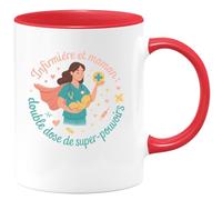 quotedazur - MugInfirmière et maman : double dose de super-pouvoirs - Tasse Cadeau Infirmière Femme - Rouge/Céramique