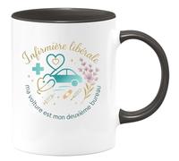 quotedazur - MugInfirmière libérale : ma voiture est mon deuxième bureau - Tasse Cadeau Infirmière Femme - Noir/Céramique