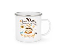 quotedazur - MugJ'ai 70 ans et ma mémoire fonctionne... euh... où est mon café ? - Tasse Cadeau 70 ans Femme - Blanc/Emaillé