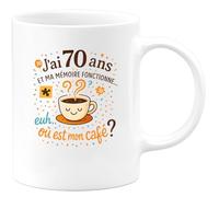 quotedazur - MugJ'ai 70 ans et ma mémoire fonctionne... euh... où est mon café ? - Tasse Cadeau 70 ans Femme - Blanc/Céramique