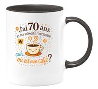 quotedazur - MugJ'ai 70 ans et ma mémoire fonctionne... euh... où est mon café ? - Tasse Cadeau 70 ans Femme - Noir/Céramique