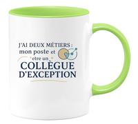 quotedazur - MugJ'ai deux métiers : mon poste et être un collègue d'exception - Tasse Cadeau Collègue Homme - Vert/Céramique