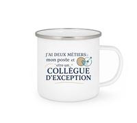 quotedazur - MugJ'ai deux métiers : mon poste et être un collègue d'exception - Tasse Cadeau Collègue Homme - Blanc/Emaillé