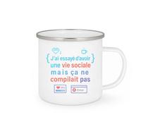 quotedazur - MugJ'ai essayé d'avoir une vie sociale mais ça ne compilait pas - Tasse Cadeau Développeur informatique Homme - Blanc/Emaillé