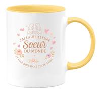 quotedazur - MugJ'ai la meilleure sœur du monde et elle boit dans cette tasse - Tasse Cadeau Soeur Femme - Jaune/Céramique