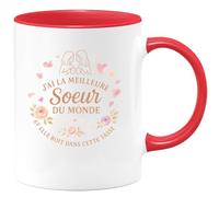quotedazur - MugJ'ai la meilleure sœur du monde et elle boit dans cette tasse - Tasse Cadeau Soeur Femme - Rouge/Céramique