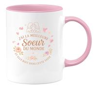 quotedazur - MugJ'ai la meilleure sœur du monde et elle boit dans cette tasse - Tasse Cadeau Soeur Femme - Rose/Céramique