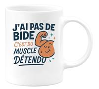quotedazur - Mugj'ai pas de bide, c'est du muscle détendu - Tasse Cadeau Humour Homme - Blanc/Céramique