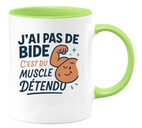 quotedazur - Mugj'ai pas de bide, c'est du muscle détendu - Tasse Cadeau Humour Homme - Vert/Céramique