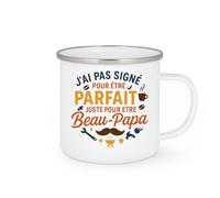 quotedazur - MugJ'ai pas signé pour être parfait, juste pour être Beau-Papa - Tasse Cadeau Beau-Papa Homme - Blanc/Emaillé