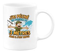quotedazur - Mugj'ai pêché un poisson de 3 mètres mais il s'est enfui - Tasse Cadeau Pêcheur Homme - Blanc/Céramique