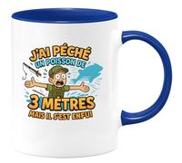 quotedazur - Mugj'ai pêché un poisson de 3 mètres mais il s'est enfui - Tasse Cadeau Pêcheur Homme - Bleu/Céramique