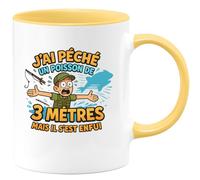 quotedazur - Mugj'ai pêché un poisson de 3 mètres mais il s'est enfui - Tasse Cadeau Pêcheur Homme - Jaune/Céramique