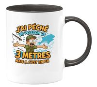 quotedazur - Mugj'ai pêché un poisson de 3 mètres mais il s'est enfui - Tasse Cadeau Pêcheur Homme - Noir/Céramique