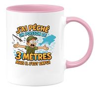 quotedazur - Mugj'ai pêché un poisson de 3 mètres mais il s'est enfui - Tasse Cadeau Pêcheur Homme - Rose/Céramique