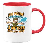 quotedazur - Mugj'ai pêché un poisson de 3 mètres mais il s'est enfui - Tasse Cadeau Pêcheur Homme - Rouge/Céramique