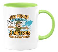 quotedazur - Mugj'ai pêché un poisson de 3 mètres mais il s'est enfui - Tasse Cadeau Pêcheur Homme - Vert/Céramique