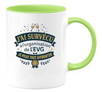 quotedazur - MugJ'ai survécu à l'organisation de l'EVG, je peux tout affronter - Tasse Cadeau Témoin de mariage Homme - Vert/Céramique