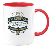 quotedazur - MugJ'ai survécu à l'organisation de l'EVG, je peux tout affronter - Tasse Cadeau Témoin de mariage Homme - Rouge/Céramique