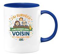 quotedazur - MugJ'ai survécu à mes premiers jours de Voisin et j'en suis fier - Tasse Cadeau Voisin Homme - Bleu/Céramique