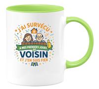 quotedazur - MugJ'ai survécu à mes premiers jours de Voisin et j'en suis fier - Tasse Cadeau Voisin Homme - Vert/Céramique