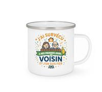 quotedazur - MugJ'ai survécu à mes premiers jours de Voisin et j'en suis fier - Tasse Cadeau Voisin Homme - Blanc/Emaillé