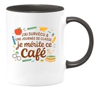 quotedazur - MugJ'ai survécu à une journée de classe, je mérite ce café - Tasse Cadeau Maître d'école Homme - Noir/Céramique