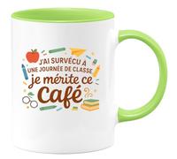 quotedazur - MugJ'ai survécu à une journée de classe, je mérite ce café - Tasse Cadeau Maître d'école Homme - Vert/Céramique