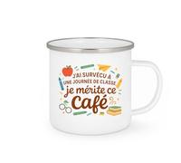 quotedazur - MugJ'ai survécu à une journée de classe, je mérite ce café - Tasse Cadeau Maître d'école Homme - Blanc/Emaillé